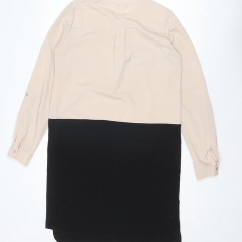 NEXT Womens Beige Colourblock Polyester Shirt Dress Size 8 Round Neck Button