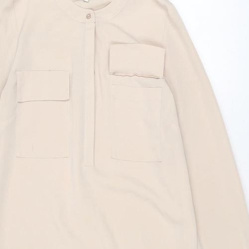 NEXT Womens Beige Colourblock Polyester Shirt Dress Size 8 Round Neck Button