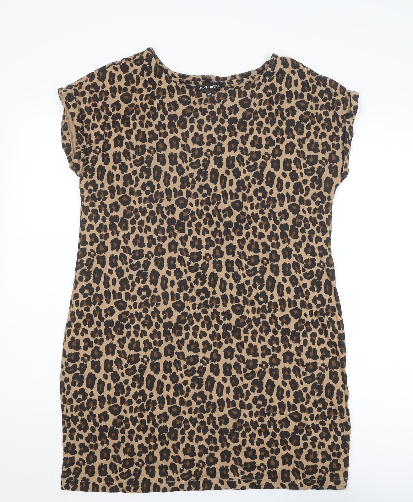 NEXT Womens Brown Animal Print Cotton Mini Size 14 Boat Neck Pullover - Leopard Print