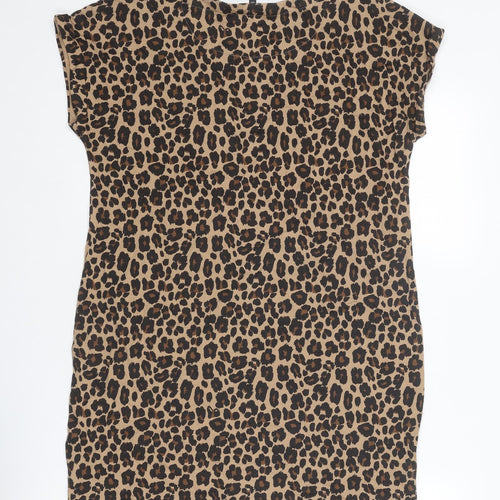 NEXT Womens Brown Animal Print Cotton Mini Size 14 Boat Neck Pullover - Leopard Print