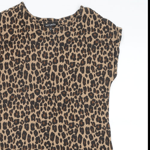 NEXT Womens Brown Animal Print Cotton Mini Size 14 Boat Neck Pullover - Leopard Print