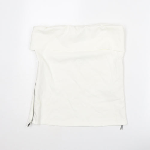 Zara Womens White Polyester Basic Tank Size L Off the Shoulder