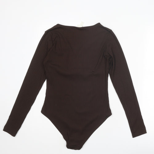 H&M Womens Brown Polyester Bodysuit One-Piece Size M Snap
