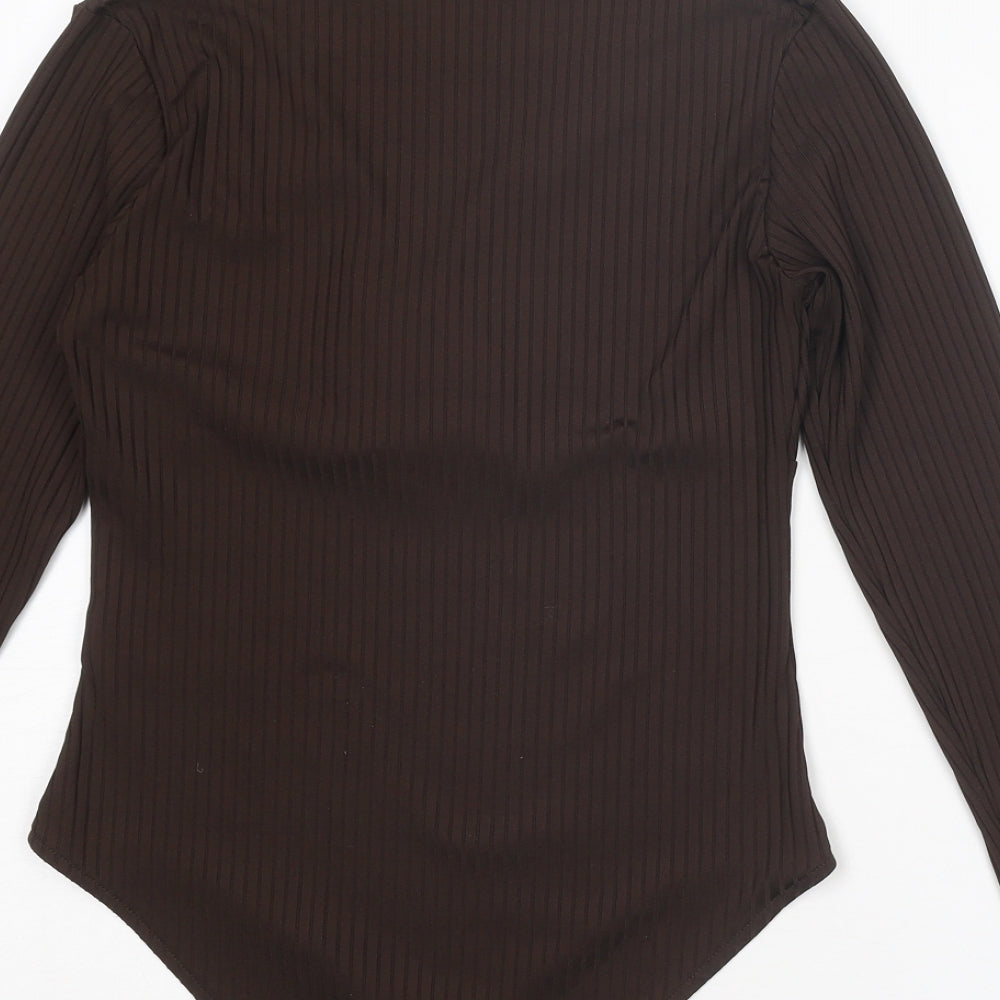 H&M Womens Brown Polyester Bodysuit One-Piece Size M Snap