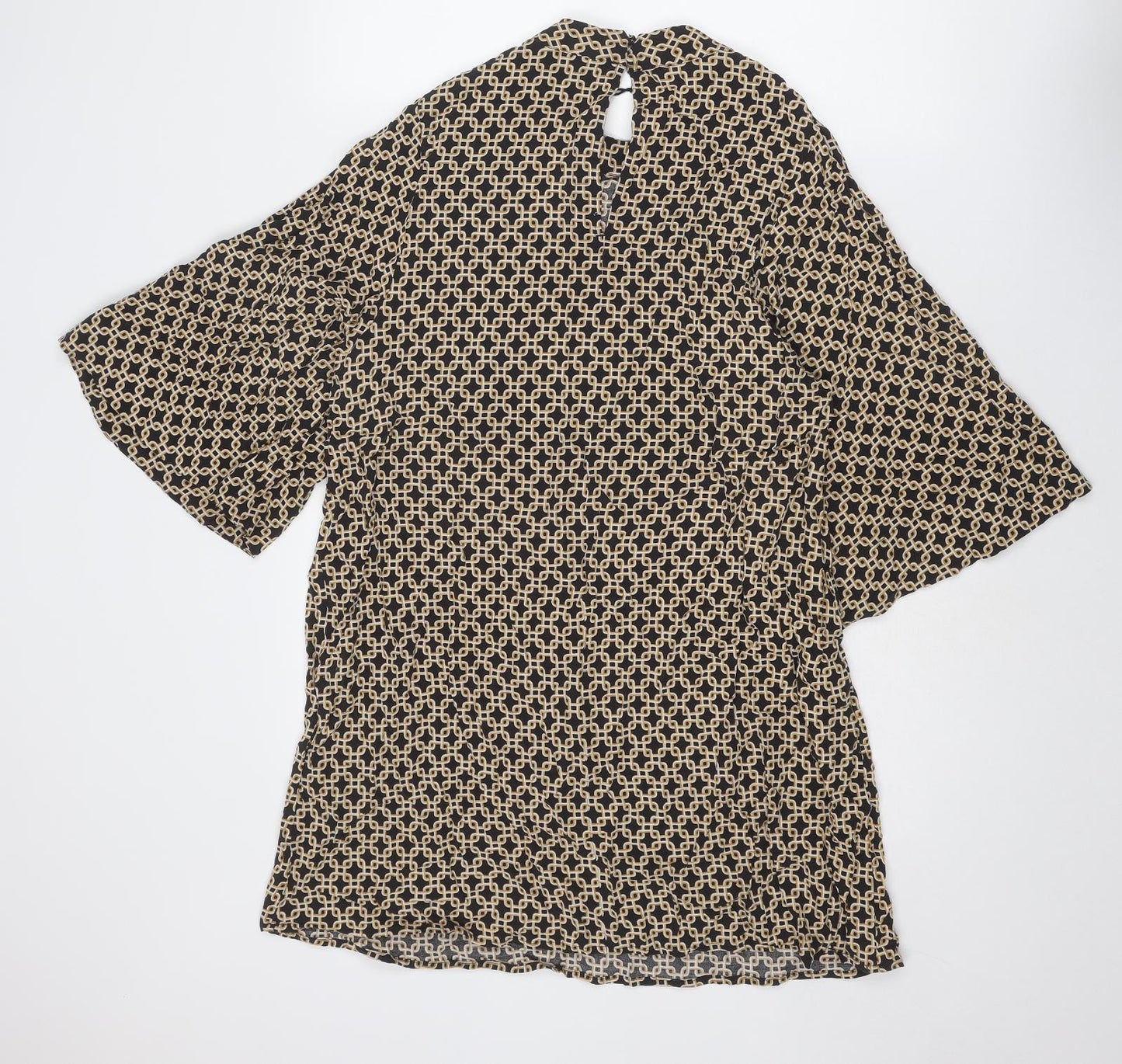 H&M Womens Multicoloured Geometric Viscose Shift Size 16 Round Neck Button - Flared Sleeve