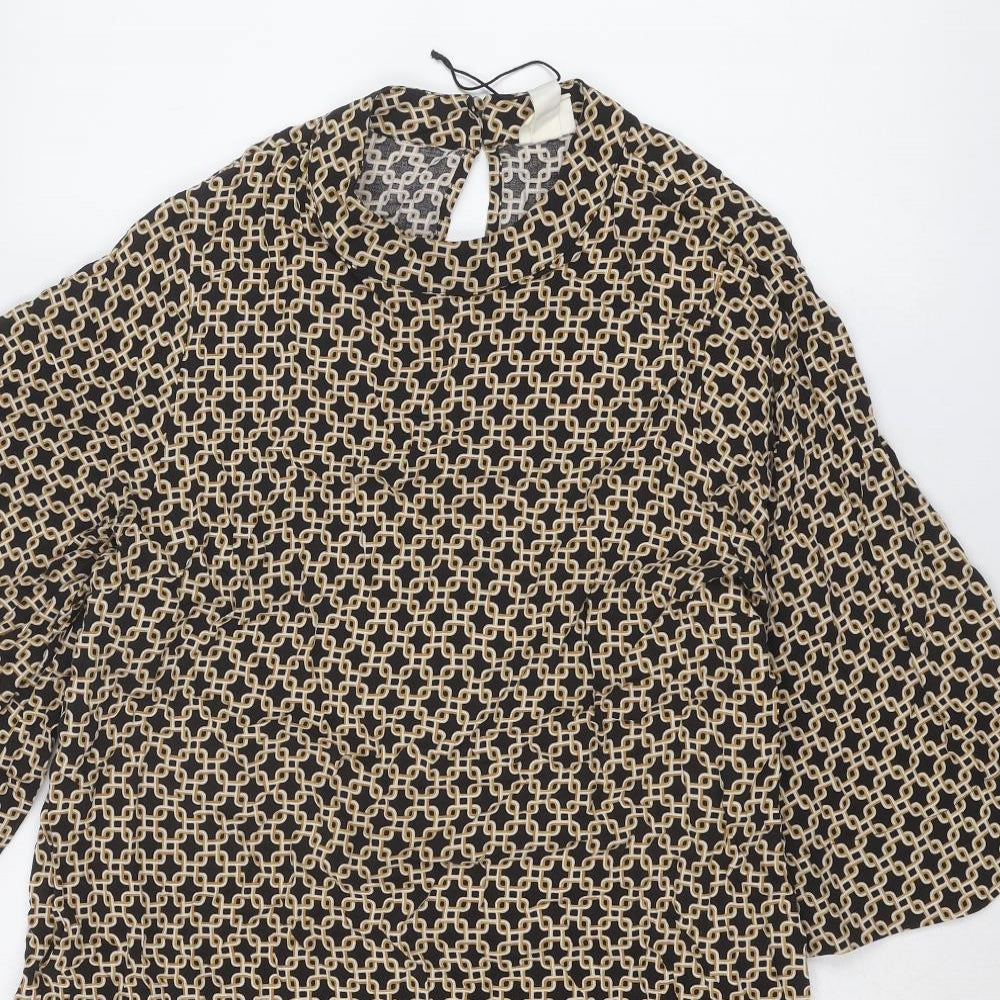 H&M Womens Multicoloured Geometric Viscose Shift Size 16 Round Neck Button - Flared Sleeve