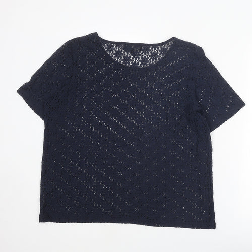 NEXT Womens Blue Floral Cotton Basic T-Shirt Size 18 Round Neck