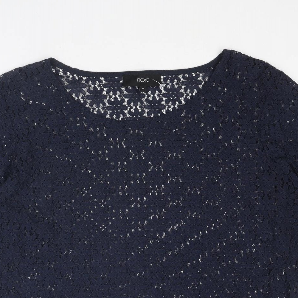 NEXT Womens Blue Floral Cotton Basic T-Shirt Size 18 Round Neck