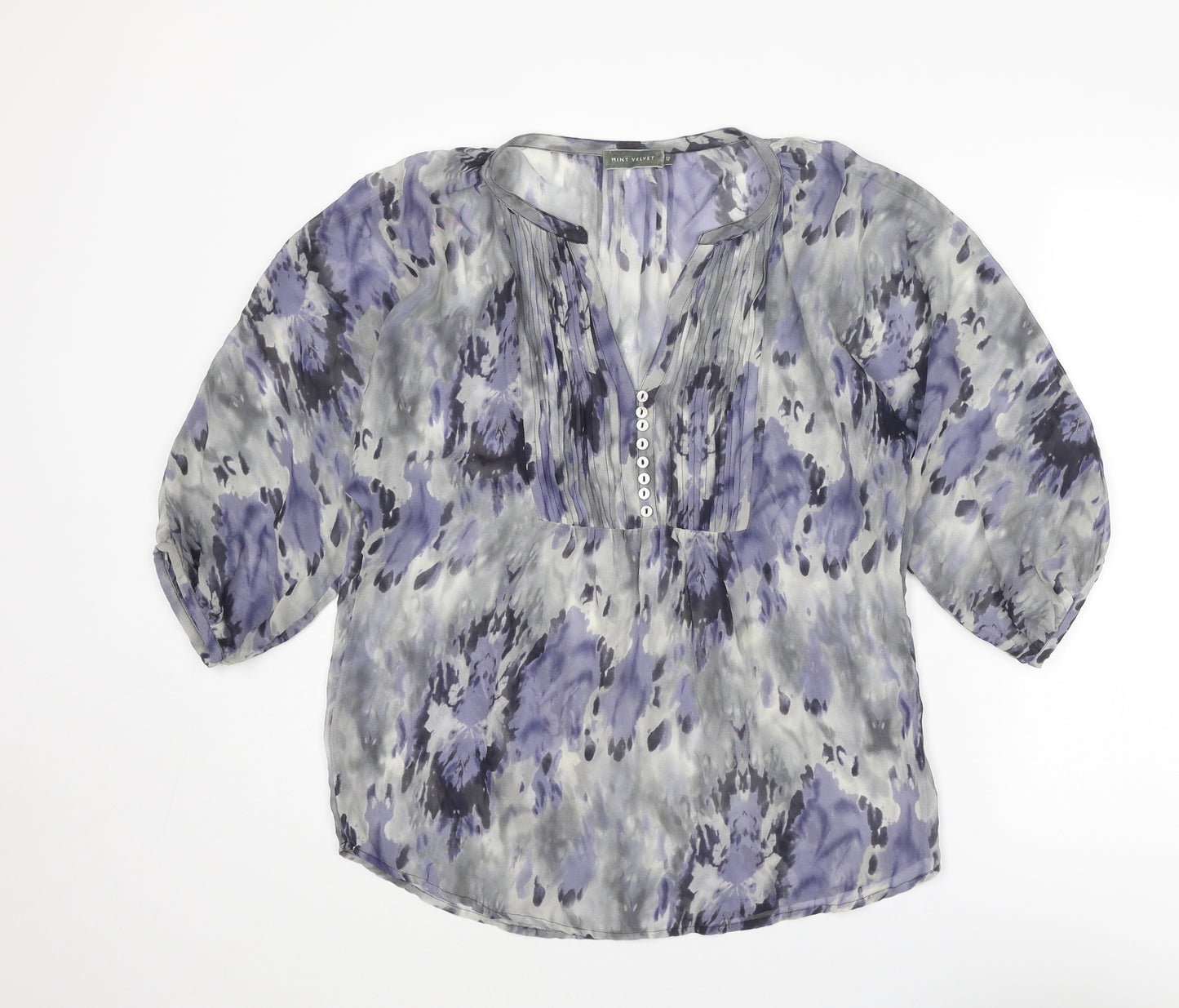 Mint Velvet Womens Grey Geometric Polyester Basic Blouse Size 12 V-Neck