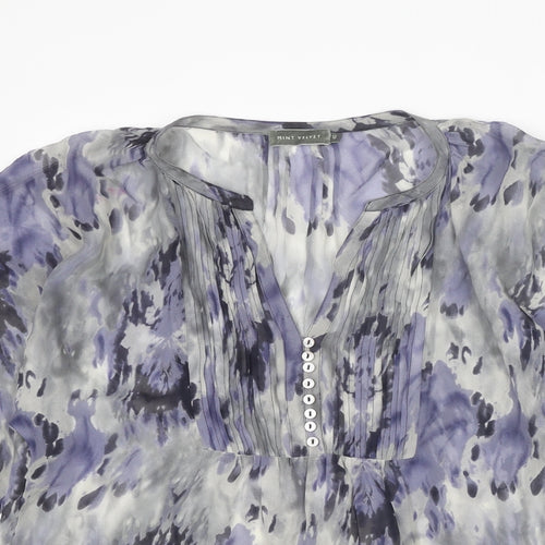 Mint Velvet Womens Grey Geometric Polyester Basic Blouse Size 12 V-Neck