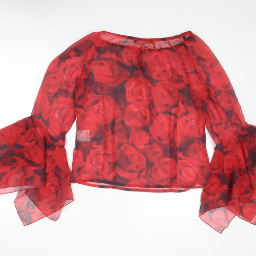 Betty Barclay Womens Red Floral Polyester Basic Blouse Size 8 Boat Neck