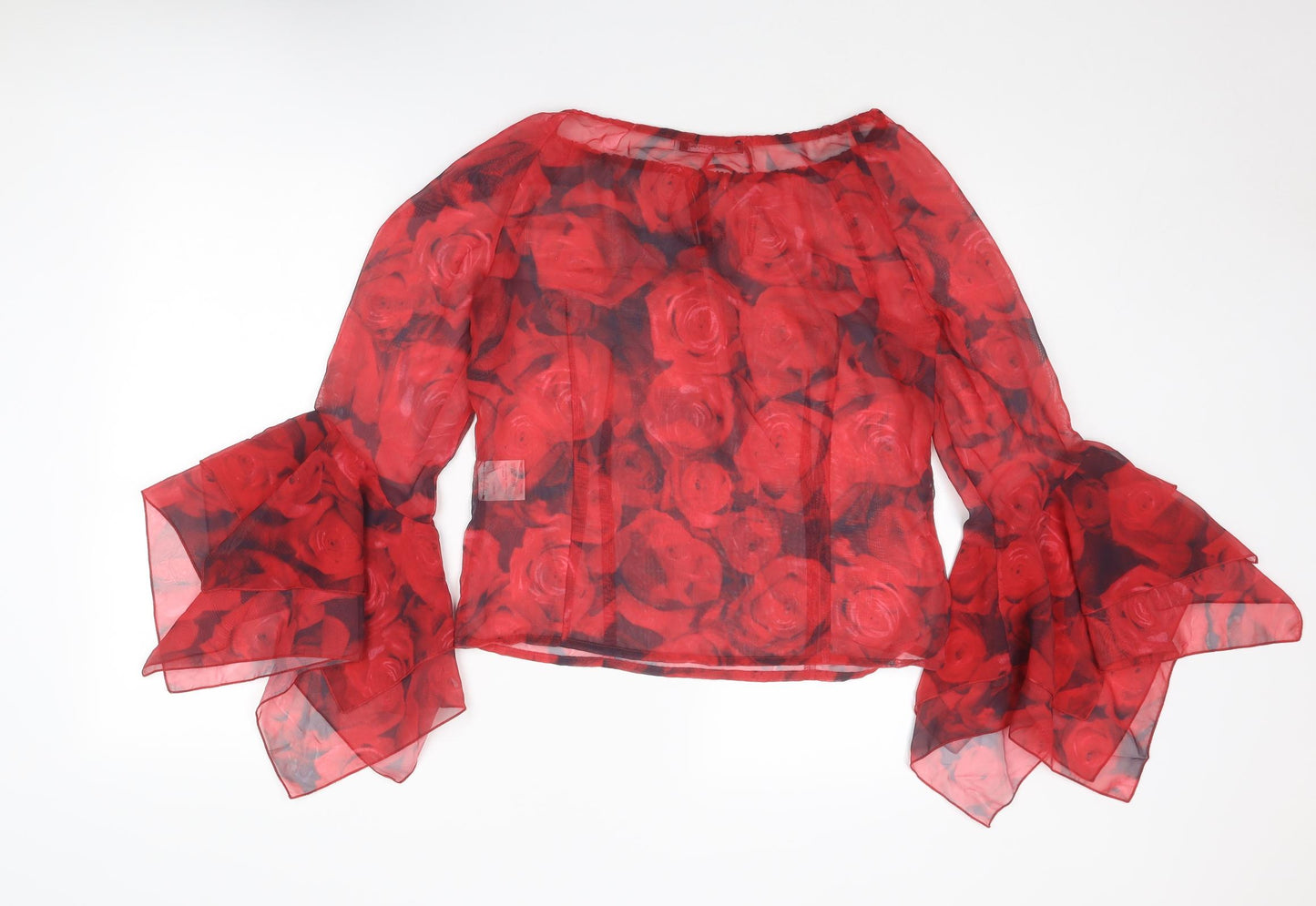 Betty Barclay Womens Red Floral Polyester Basic Blouse Size 8 Boat Neck