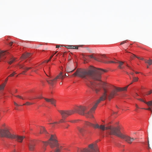 Betty Barclay Womens Red Floral Polyester Basic Blouse Size 8 Boat Neck