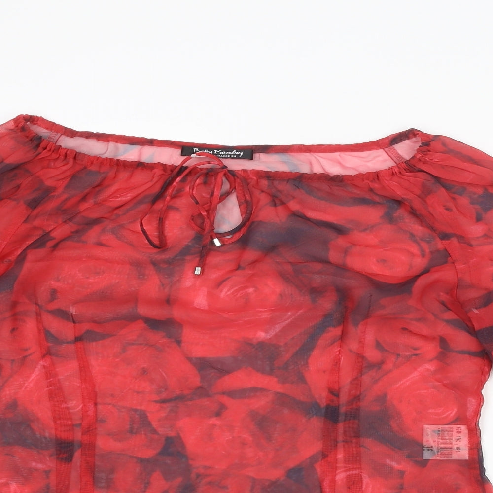 Betty Barclay Womens Red Floral Polyester Basic Blouse Size 8 Boat Neck