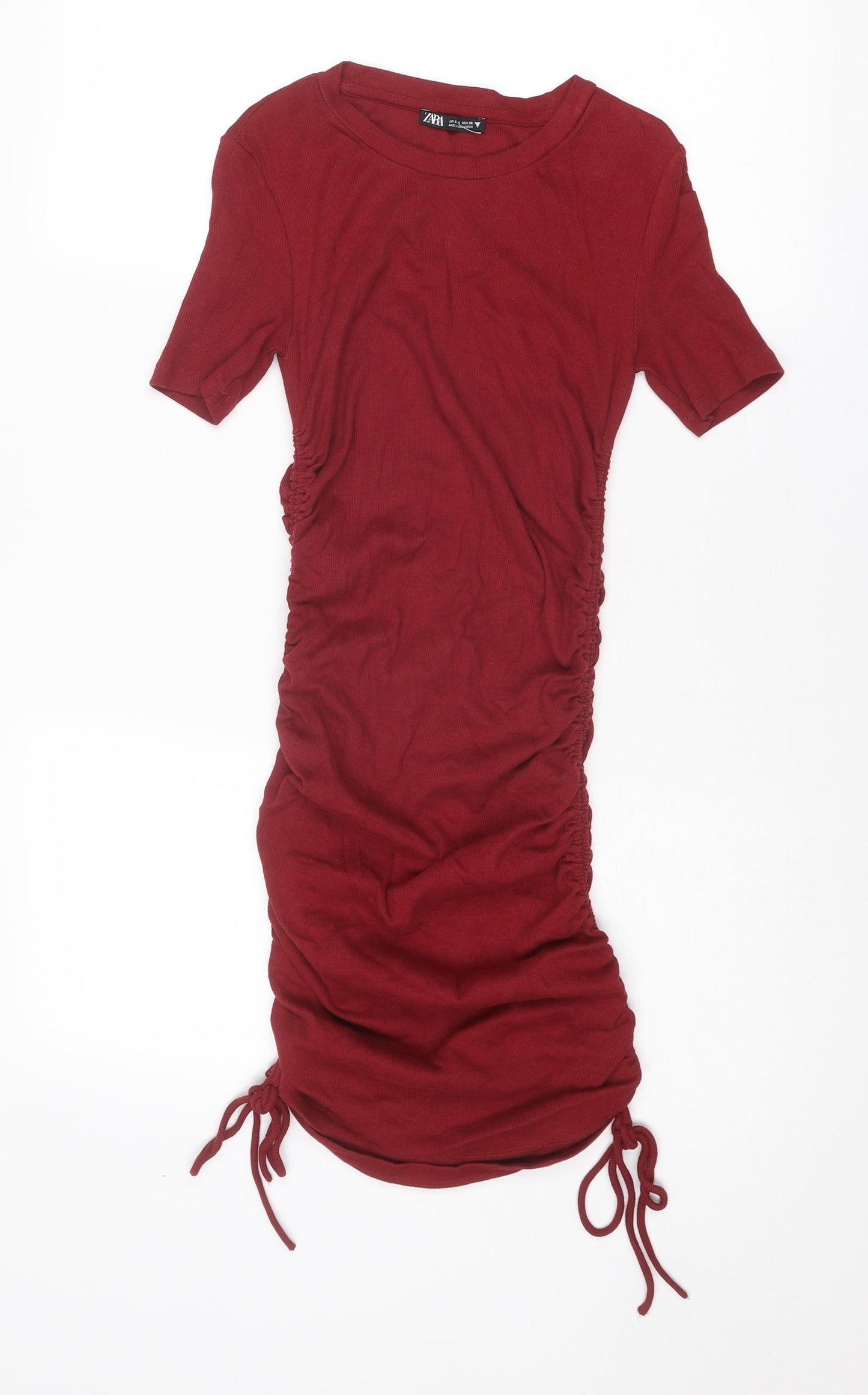 Zara Womens Red Cotton Bodycon Size S Round Neck Pullover