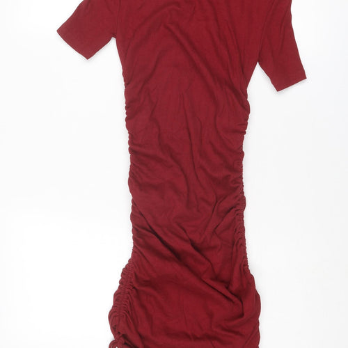 Zara Womens Red Cotton Bodycon Size S Round Neck Pullover