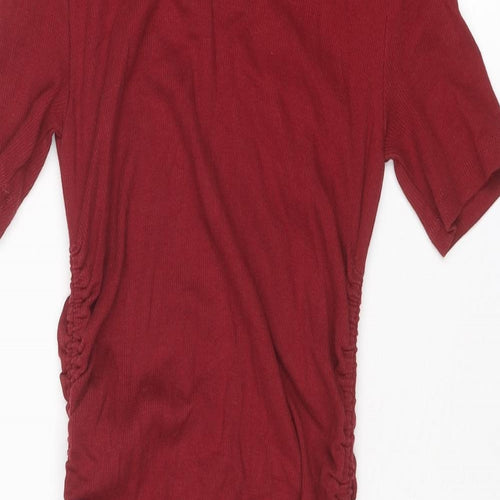 Zara Womens Red Cotton Bodycon Size S Round Neck Pullover