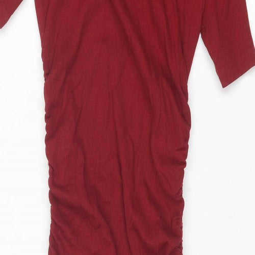 Zara Womens Red Cotton Bodycon Size S Round Neck Pullover