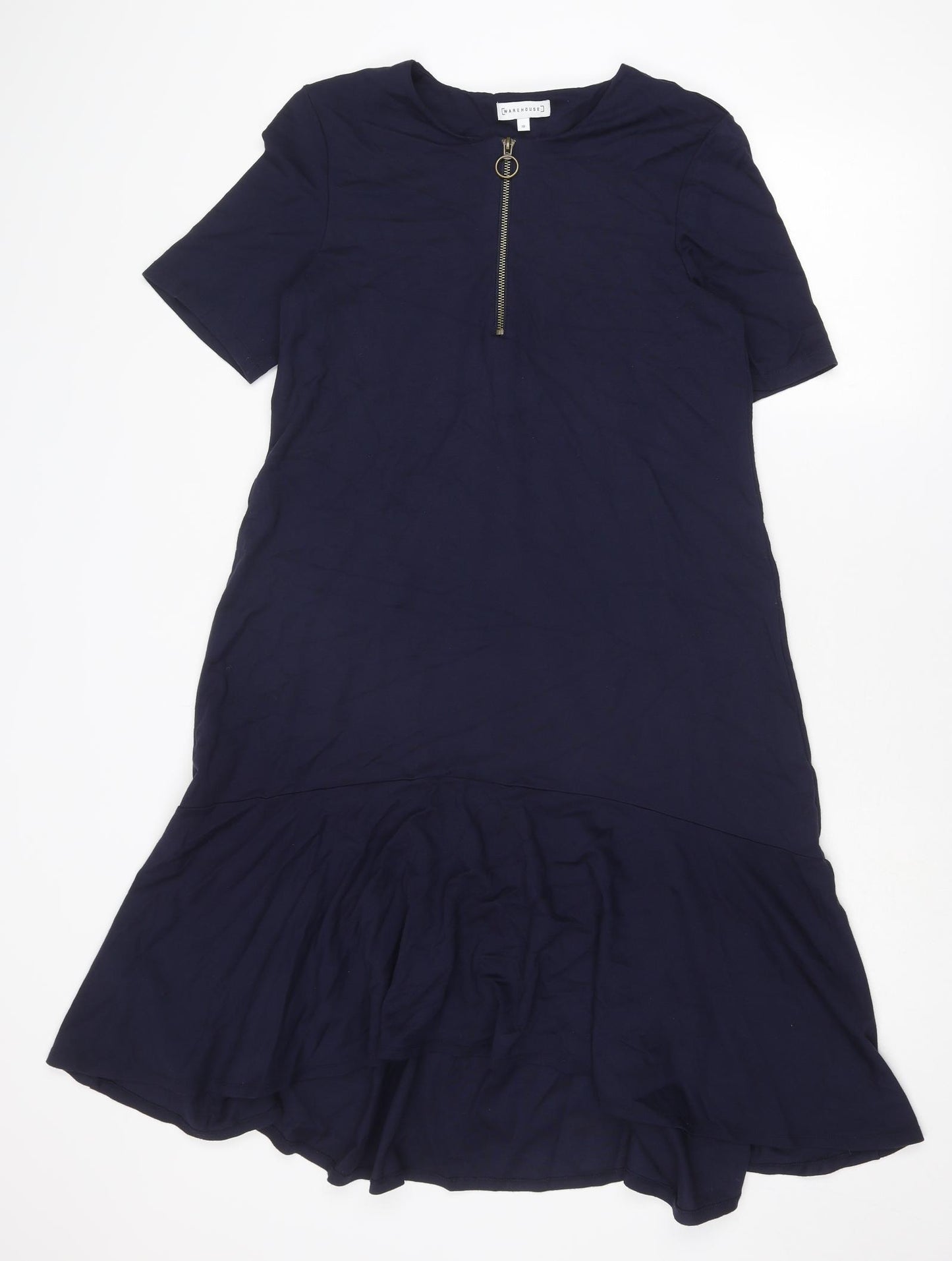 Warehouse Womens Blue Viscose Trapeze & Swing Size 10 Round Neck Zip