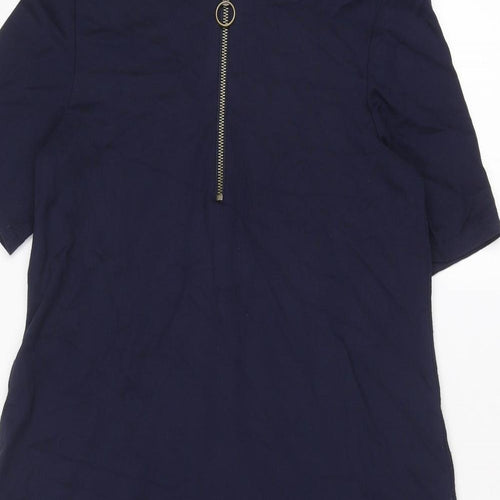 Warehouse Womens Blue Viscose Trapeze & Swing Size 10 Round Neck Zip