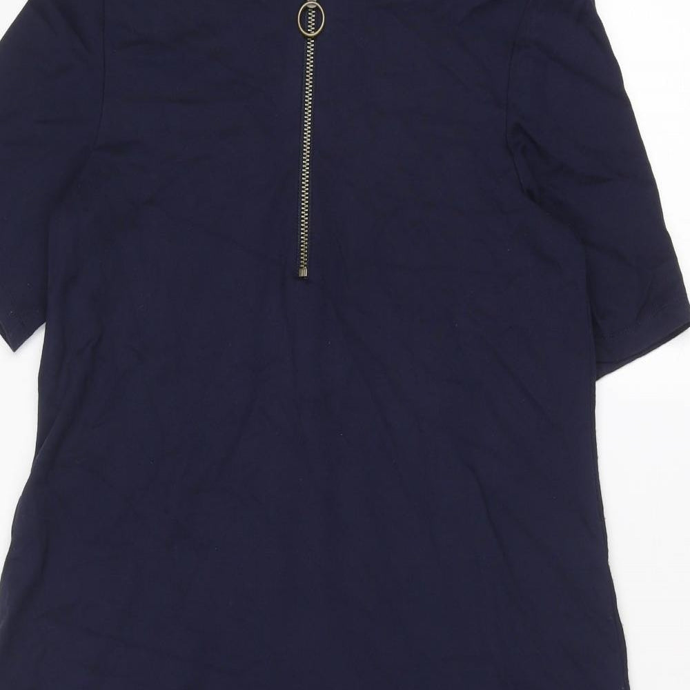 Warehouse Womens Blue Viscose Trapeze & Swing Size 10 Round Neck Zip