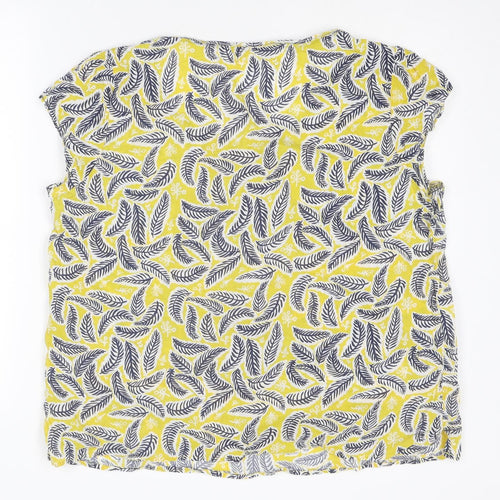 White Stuff Womens Yellow Geometric Cotton Basic T-Shirt Size 16 V-Neck - Feather Print