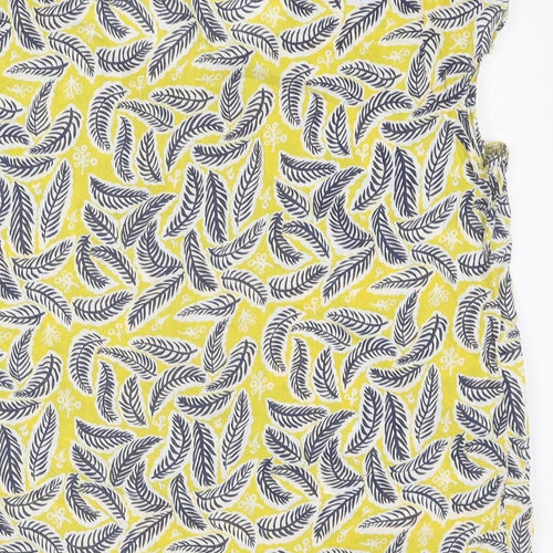 White Stuff Womens Yellow Geometric Cotton Basic T-Shirt Size 16 V-Neck - Feather Print