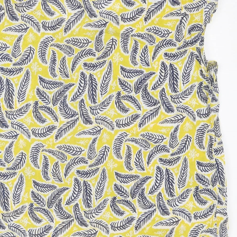White Stuff Womens Yellow Geometric Cotton Basic T-Shirt Size 16 V-Neck - Feather Print