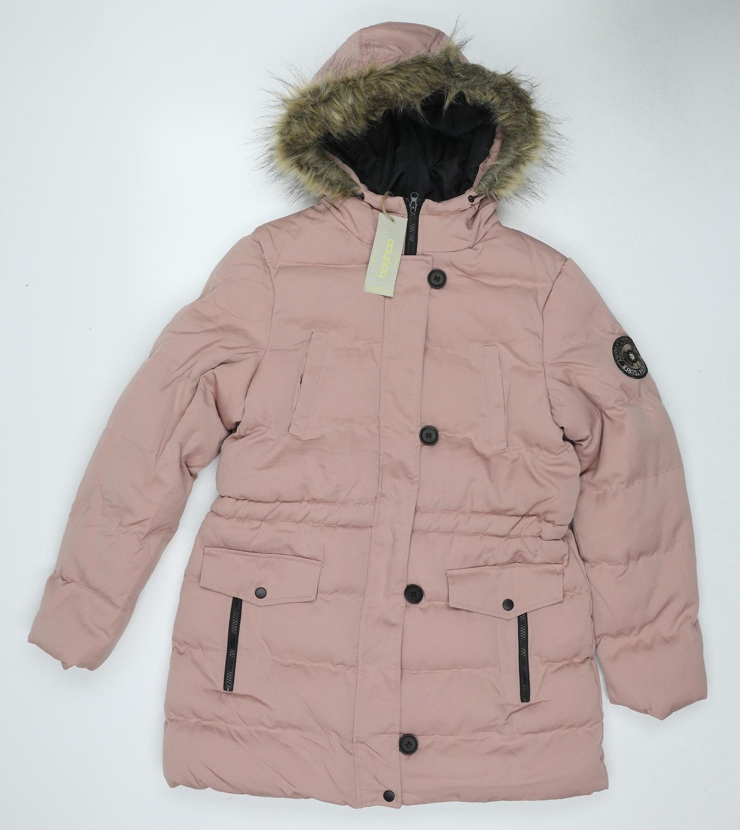 Boohoo Womens Pink Quilted Coat Size 10 Zip