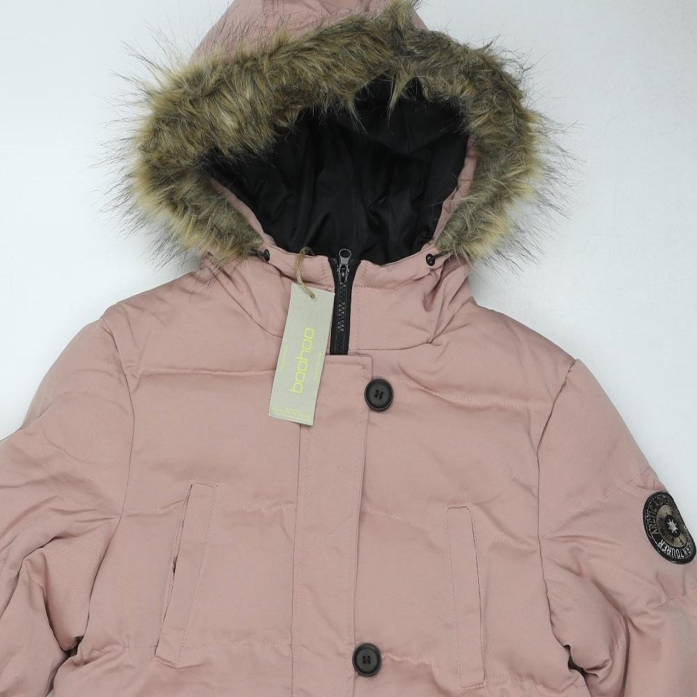 Boohoo Womens Pink Quilted Coat Size 10 Zip
