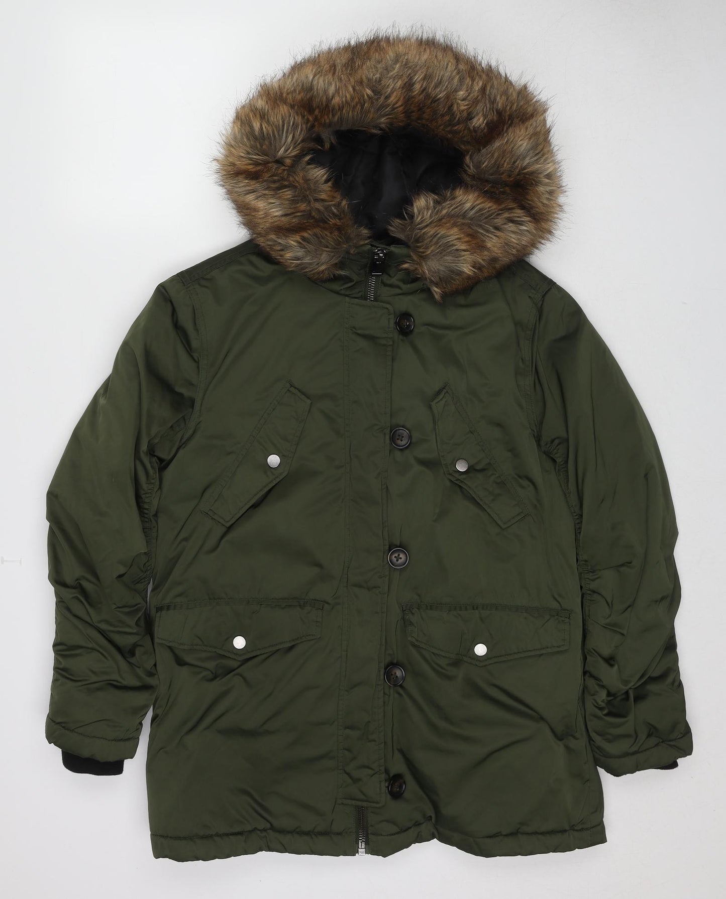 Topshop Womens Green Overcoat Coat Size 8 Zip