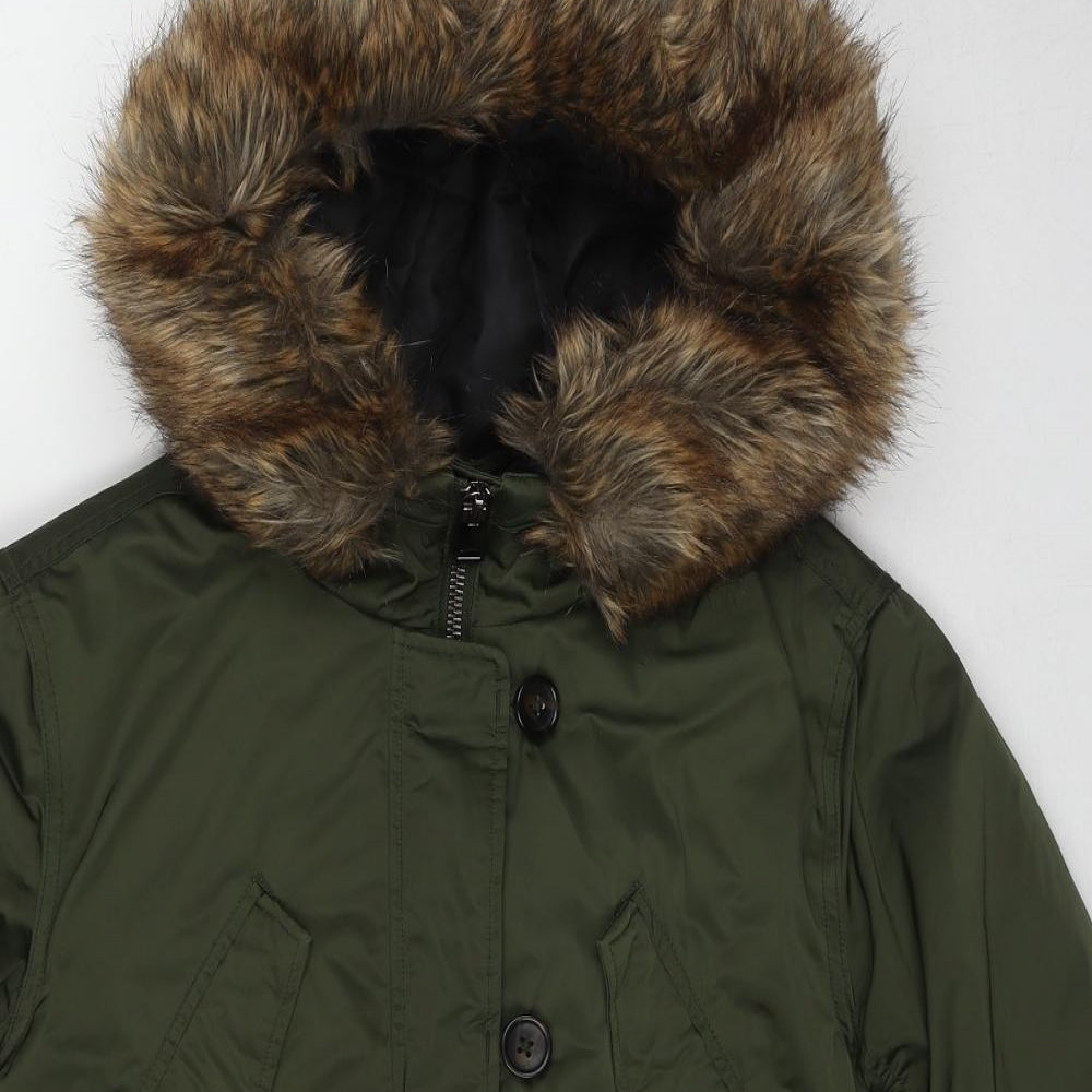 Topshop Womens Green Overcoat Coat Size 8 Zip