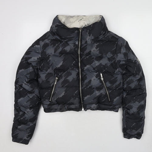 Manière De Voir Womens Grey Geometric Puffer Jacket Jacket Size 6 Zip