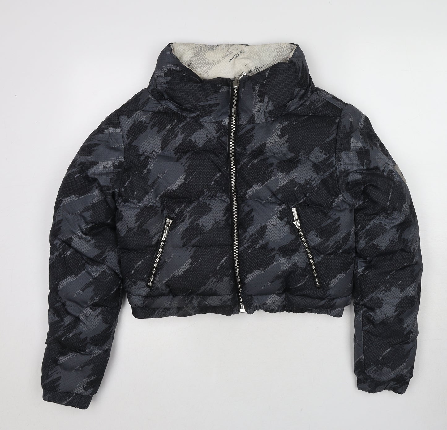 Manière De Voir Womens Grey Geometric Puffer Jacket Jacket Size 6 Zip
