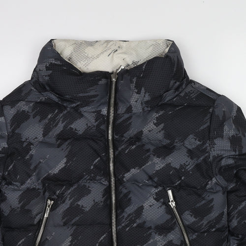 Manière De Voir Womens Grey Geometric Puffer Jacket Jacket Size 6 Zip