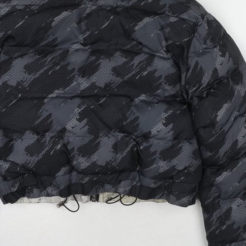 Manière De Voir Womens Grey Geometric Puffer Jacket Jacket Size 6 Zip