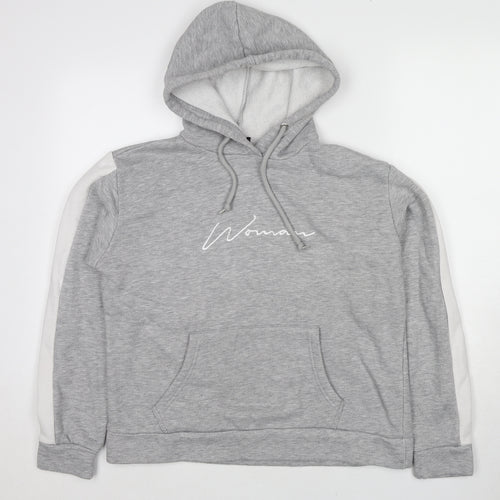 Boohoo Womens Grey Colourblock Cotton Pullover Hoodie Size 14 Pullover - Woman