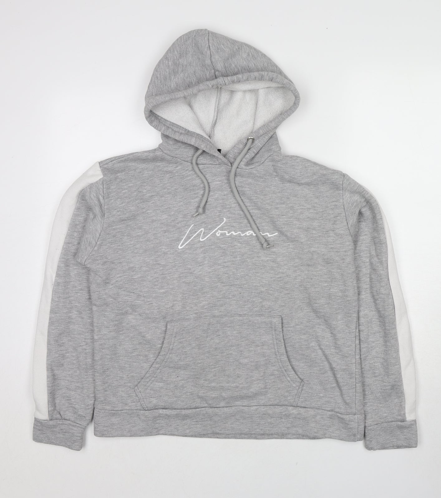 Boohoo Womens Grey Colourblock Cotton Pullover Hoodie Size 14 Pullover - Woman