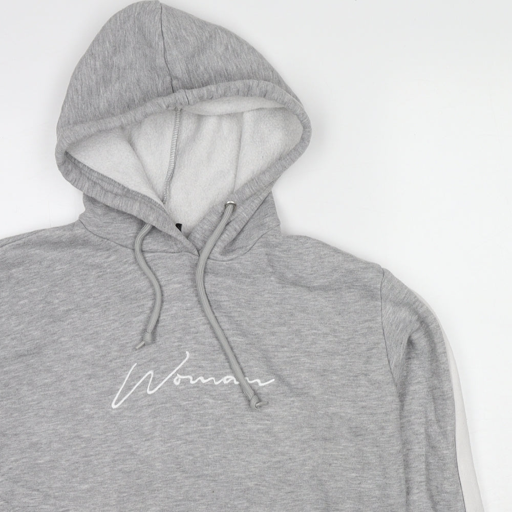 Boohoo Womens Grey Colourblock Cotton Pullover Hoodie Size 14 Pullover - Woman