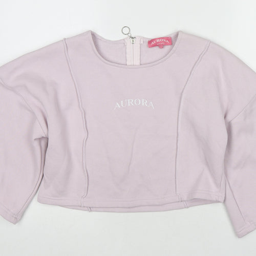 Aurora Womens Pink Cotton Pullover Sweatshirt Size XL Zip