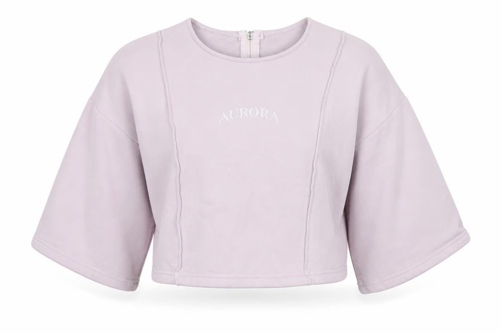 Front view of Aurora women’s pink cotton pullover sweatshirt, size XL, zip