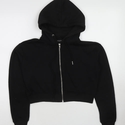 PRETTYLITTLETHING Womens Black Polyester Full Zip Hoodie Size S Zip