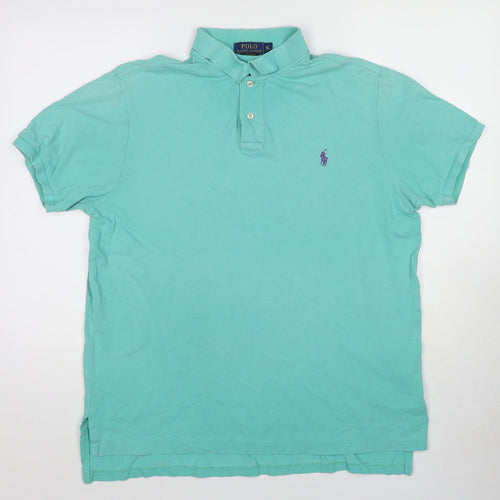 Polo Ralph Lauren Mens Blue Cotton Polo Size XL Collared Button
