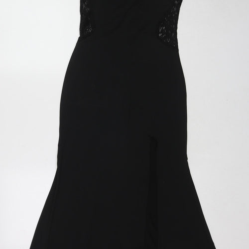 Zanzea Womens Black Polyester Maxi Size 2XL Round Neck Zip - Lace Detail
