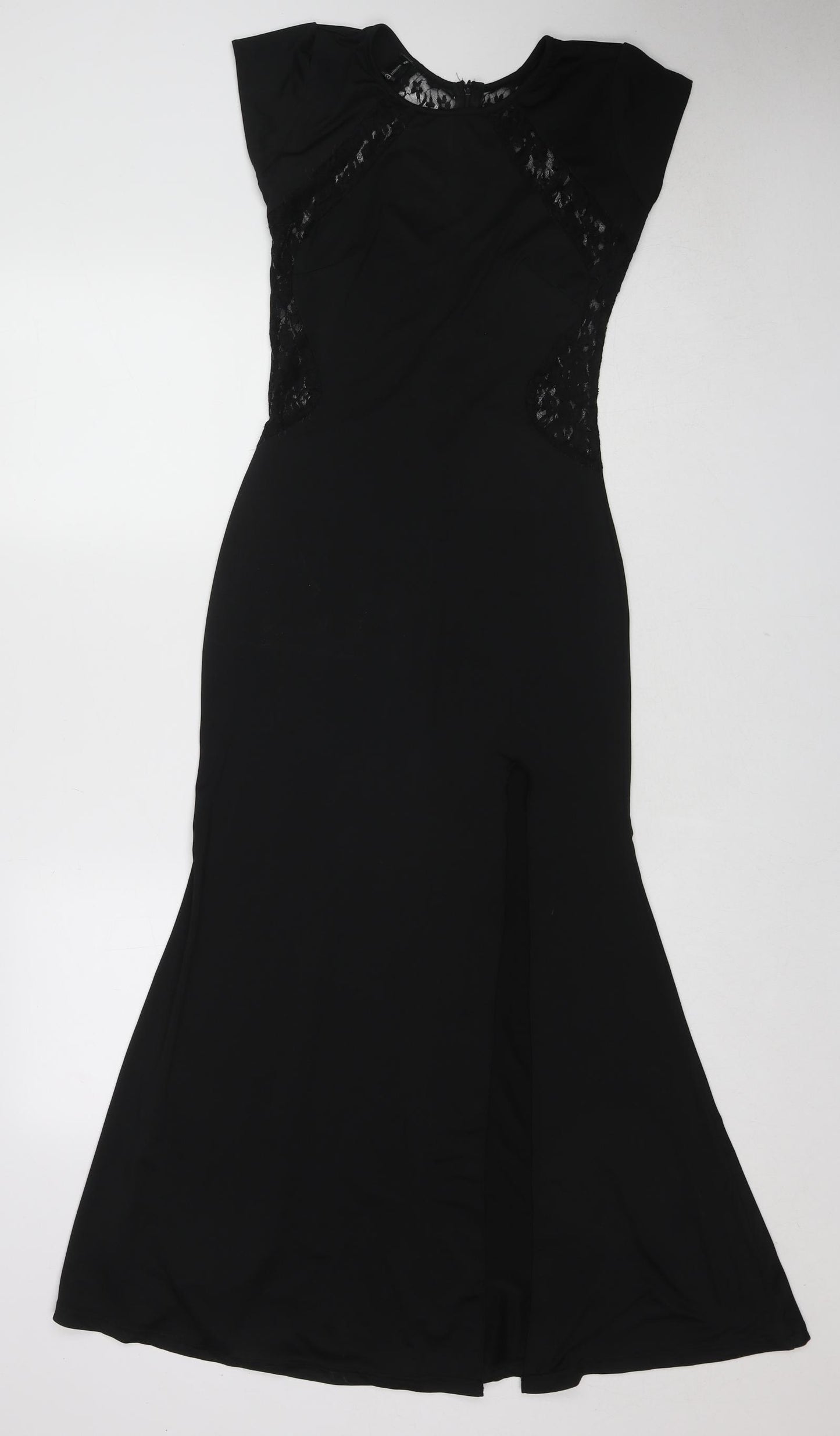 Zanzea Womens Black Polyester Maxi Size 2XL Round Neck Zip - Lace Detail