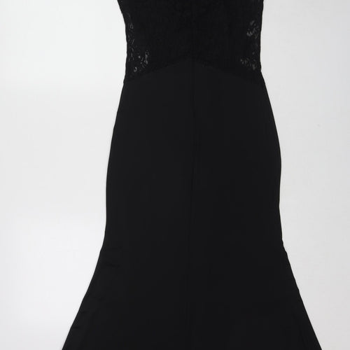 Zanzea Womens Black Polyester Maxi Size 2XL Round Neck Zip - Lace Detail