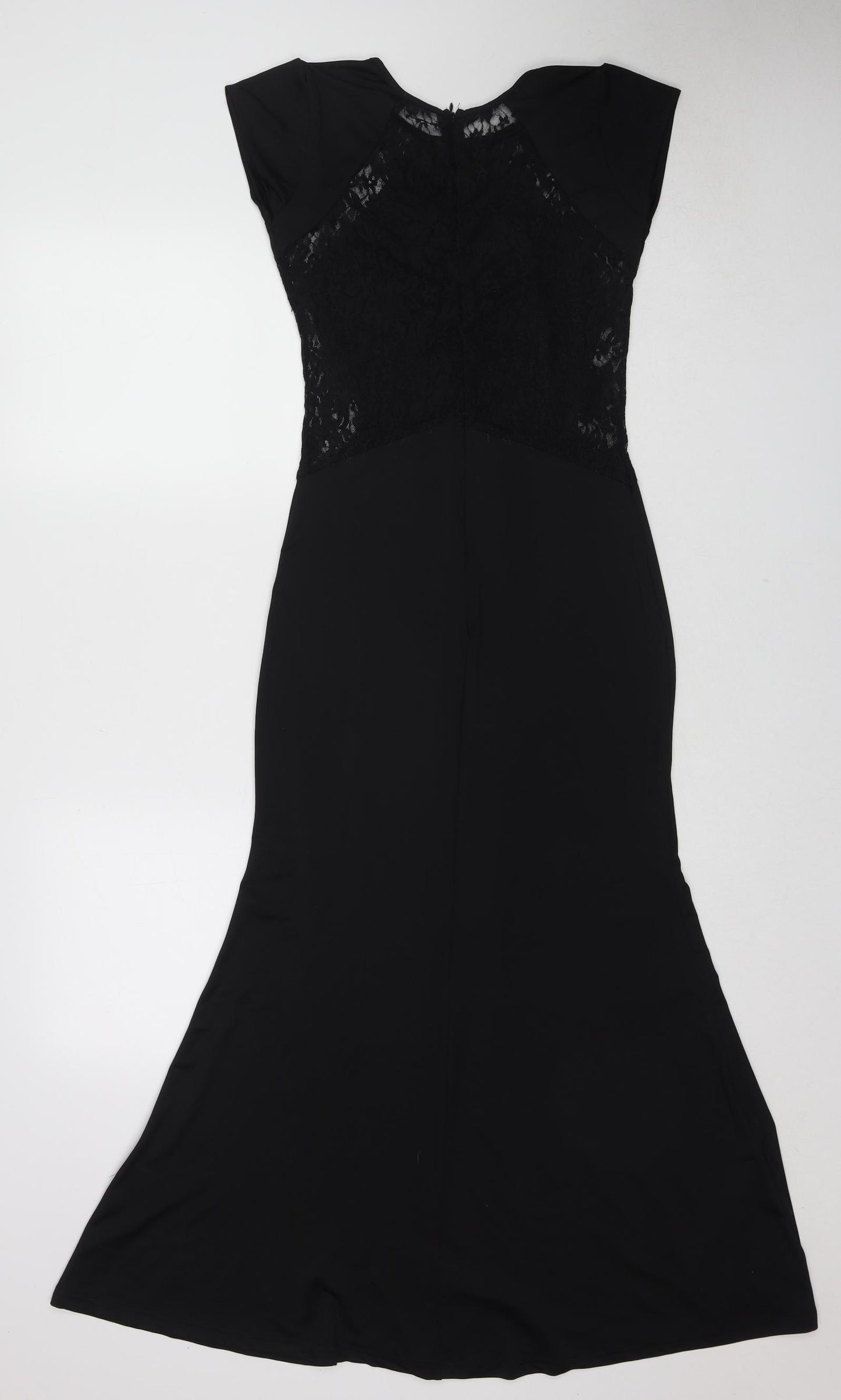 Zanzea Womens Black Polyester Maxi Size 2XL Round Neck Zip - Lace Detail