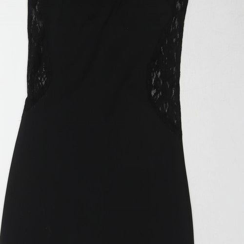 Zanzea Womens Black Polyester Maxi Size 2XL Round Neck Zip - Lace Detail