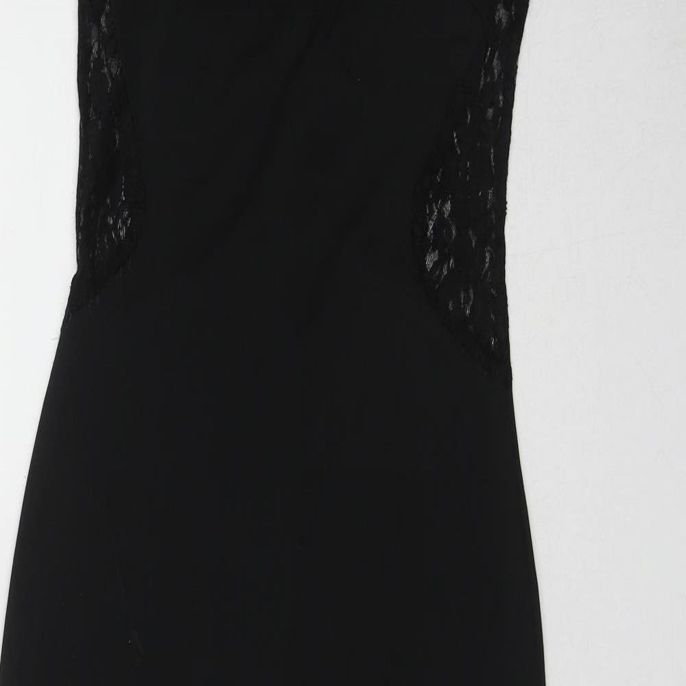Zanzea Womens Black Polyester Maxi Size 2XL Round Neck Zip - Lace Detail