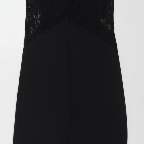 Zanzea Womens Black Polyester Maxi Size 2XL Round Neck Zip - Lace Detail